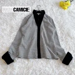 【美品✨ナラカミーチェ】イタリア製ジャージーボーダーフリル襟ブラウス ストレッチ