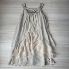 結婚式 お呼ばれ YD-1011 クリーム色 レイヤードドレス