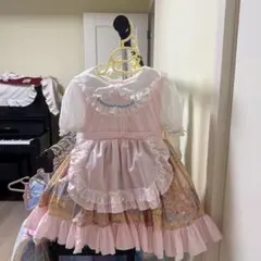 ロリータ風メイド服 ピンク×ホワイト フリル ハンドメイド