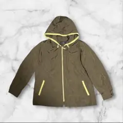 フード付きライトジャケット カーキ×イエロー Fサイズ ナイロン100％