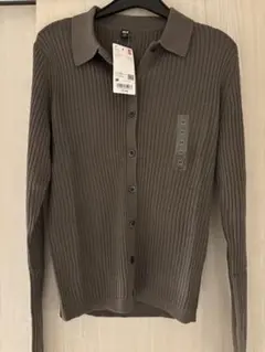 メリノブレンドリブポロカーディガン UNIQLO ユニクロ　カーディガン グレー