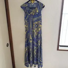 フラダンス用ロングドレス 青と黄色