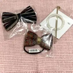 ヘアーアクセサリー　３個セット　ストライプ　丸　チェック　３個セット