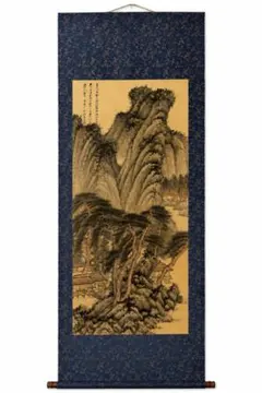 张大千晴霭仙阁图 中国画 掛け軸 水墨画 和室 玄関 茶室 壁掛け 美術品