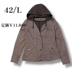 L タグ付き ジャケット コート グレー フード付き 秋冬アウター 体型カバー