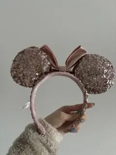 美品 ディズニー ミニーマウス カチューシャ スパンコール ピンク