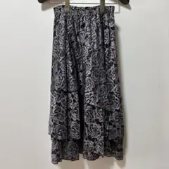 フレアスカート 黒とグレー 花柄 レース