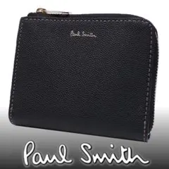 ポールスミス 黒ブラック マルチストライプスロットデザインL字ジップ 2折財布
