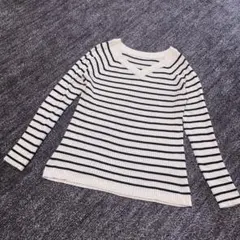 アメリカンホリック ストライプ ボーダー Vネック リブ編み 薄手 春ニット