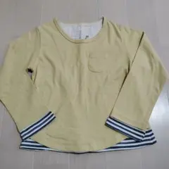 イエロー 長袖カットソー ストライプ袖