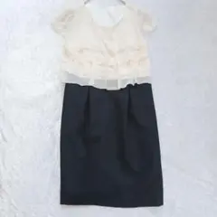 アイボリー シフォン フリル 半袖 ワンピースセレモニー 大きめ 入学式 白 黒