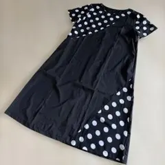 アシンメトリックドット柄ワンピース 黒 ロングワンピース ポッケ付き