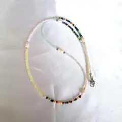 No.132 ビーズネックレス　ハンドメイド　天然淡水パール　カラフル　ロング