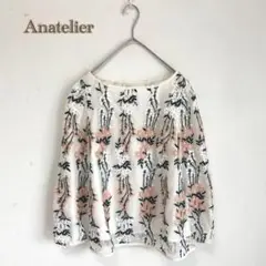 【アナトリエanatelier 】フラワーチュール刺繍シャツ　花柄【38】七分袖