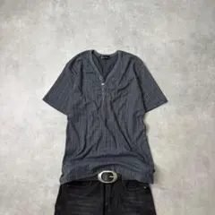 Grey Ribbed Henley S/S Tee Grunge Y2K