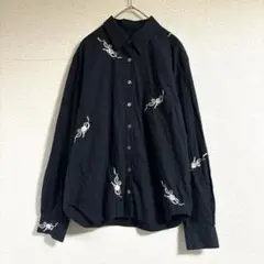 インゲボルグ　綿100% リボン刺繍　長袖ブラウス　日本製　ロゴボタン　S 黒のサムネイル
