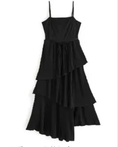 GRL　リボンベルト付きプリーツティアードサテンキャミワンピース