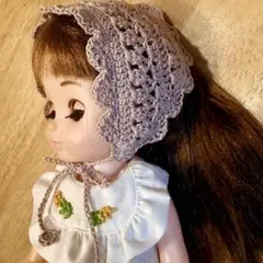 ベージュ かぎ針編み バブーシュカ　グレイッシュピンク