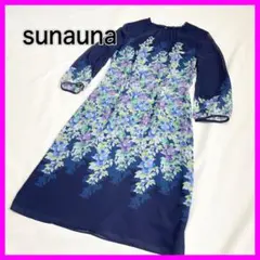 【美品】 スーナウーナ 長袖 ロング ワンピース シフォン 花柄 M相当