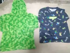 Minecraft 緑色 チェック柄 パーカー、黒ロンT２枚セット　サイズ150