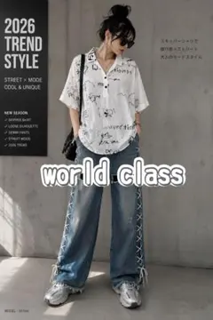 2607㉑world class 半袖 シャツチュニックM 棉麻混紡　Mのサムネイル