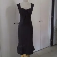 結婚式やパーティに☆リボン付きブラックタイトドレス