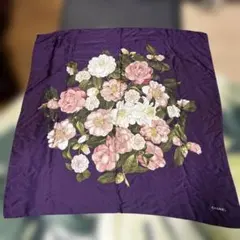 ヴィンテージCHANEL カメリア柄 スカーフ パープル