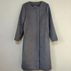 【アーバンリサーチ】ノーカラーロングコート ウール混 チャコールグレー F