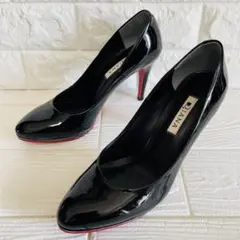 【美品】DIANA ラウンドトゥパンプス　エナメル　黒24.5cm レッドソール