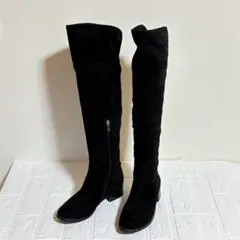 美脚＊ スエード ロングブーツ 黒 ブラック 36 防寒 あったか 裏起毛