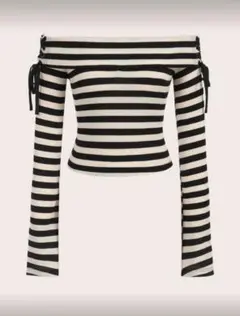 SHEIN 縞模様プリント オフショルダー レースアップサイド Tシャツ