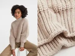 H&M チャンキーニット♡新品 未使用 ベージュ系 袖タッポリ かわいい L