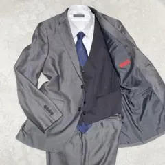 オンリー　スーツ　スリーピース　グレー　シルク混　光沢　175A