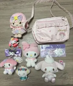 サンリオぬいぐるみ、ステッカー、シール、ヘアゴムバッグセット