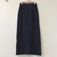 美品 リブニットロングスカート タイトスカート ウエストゴム ネイビー ナロー