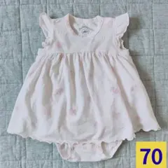 ジェラートピケ　70-80　ハート柄フリルロンパース　ピンク　#439