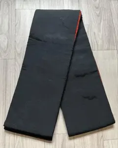 半幅帯　浴衣帯　洒落帯　○ 正絹　黒地　雲柄　シンプル ○w6