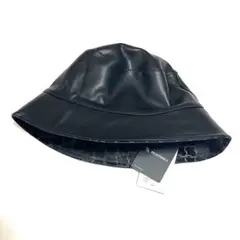 AZUL リバーシブル バケハ 帽子 ハット フェイクレザー ロゴ ブラック