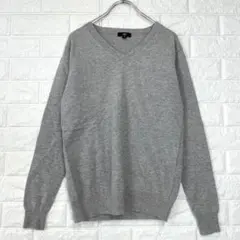 ☆【INED】M相当　グレー　Vネック 長袖ニット 毛100％ シンプル