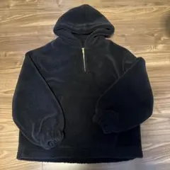 黒 フリースジャケット フード付き ハーフジップ