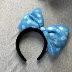ディズニー　カチューシャ　ミニー　水玉　水色　ドット　ミニー　でかりぼん