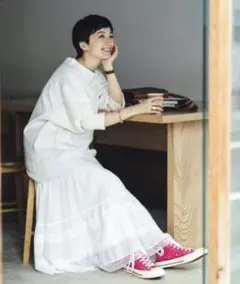 studio CLIP　高山都さんコラボ　ホワイト フレアスカート レース付き