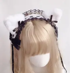 猫耳 フリルレース ヘッドドレス ロリータ 髪飾り コスプレ ブラック
