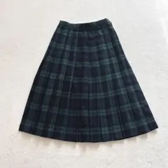 ボビーブルックス　レナウン　チェック柄プリーツスカート　ウール　ミドル丈　S〜M