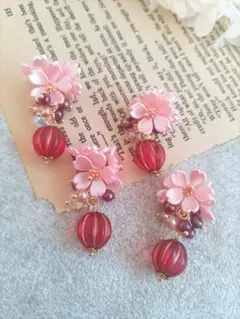 557★2ペア4個オリジナルチャーム、コネクター、桜、さくら、アクリルフラワー