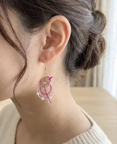 ハンドメイド ピンク系 あわじ結びアレンジピアス