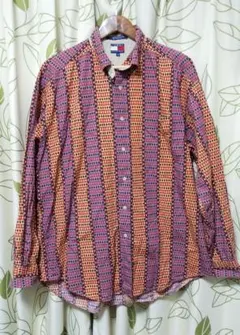 トミーヒルフィガー　Lサイズ　長袖シャツ　柄シャツ　ビンテージ　大きめサイズ