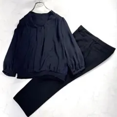 ANAYI セットアップ ボウタイ風 七分袖 ネイビー×黒 通勤