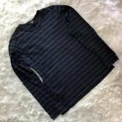 ユニクロ　ロングTシャツ　黒　紺色　ストライプ　メンズ