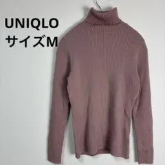 ユニクロ エクストラファインメリノ リブタートルネックセーター M 桃色